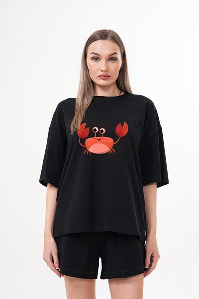 JANSO GROUP Women's Cotton Printed Crab Short Sleeve Tshirt Oversize Large Size