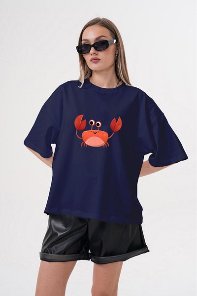 JANSO GROUP -Women Cotton Printed Crab Short Sleeve Tshirt Oversize Big Size