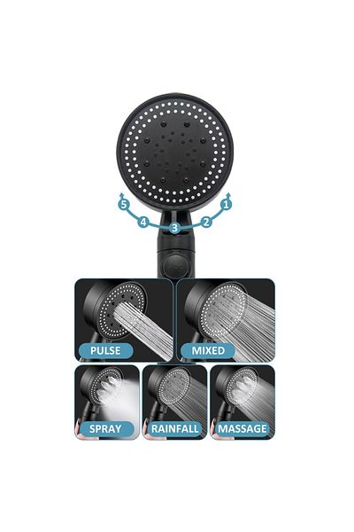 Aptel Cap de dus, 5 functii, plastic, negru