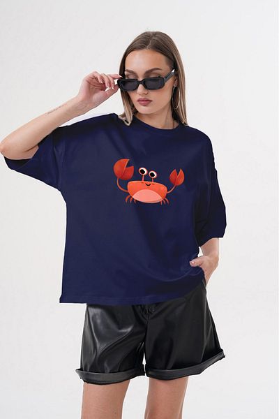 JANSO GROUP -Women Cotton Printed Crab Short Sleeve Tshirt Oversize Big Size