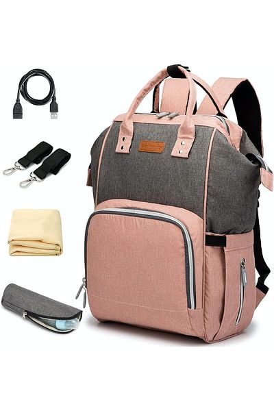 COOYA Baby Diaper Bag,Spacious Travel Organizer,Multi-Pocket,Pink