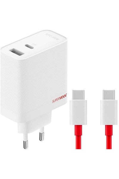 Oneplus SuperVOOC GaN Dual Charger 80W USB-A/USB-C + USB-C Cable 1m White