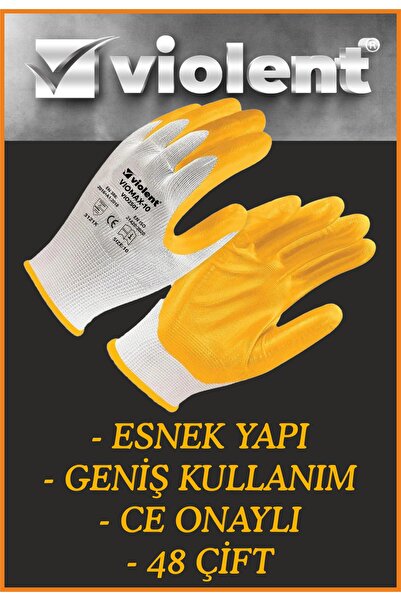 woodretro Work Glove Standard Size. Nitrile Coating. Braided. 48 Pieces