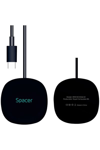 Spacer Încărcător wireless cu încărcare rapidă Qi de 15W cu conector Type-C, suport magnetic, negru