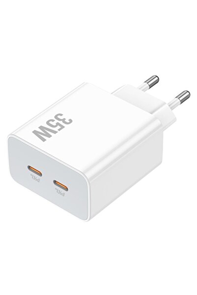 Lamtech Încărcător, QC3.0, PD, 35W, 2xUSB Tip-C, Alb