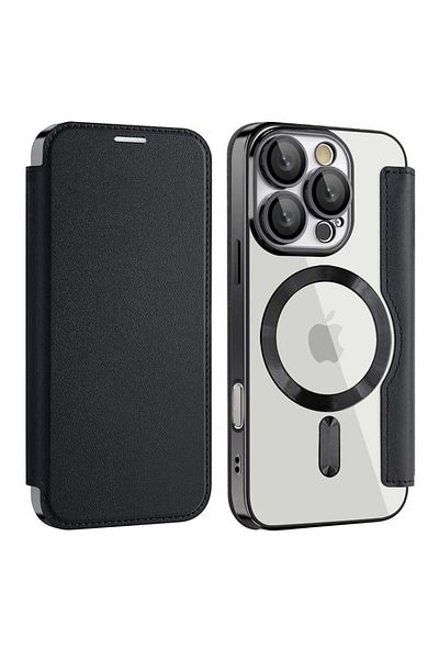 SKYDDAR INNOVATION Case for iPhone 16 Pro Max, SmartMag Book, Magsafe, RFiD, Card Holder, sticker set, Black