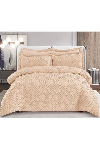 trendyhome Bed Linen, Velvet Jacquard, Grosgrain, 6 Pieces, Leaves, Cream, HR24272