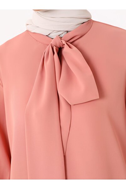 Refka Yumuşak Tuşeli Yakası Bağlamalı Tunik - Somon -