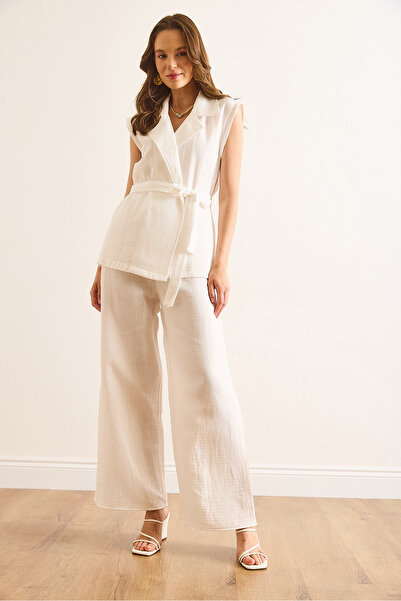 Olalook Women's White Vest and Trousers Muslin Suit Tkm-19000409