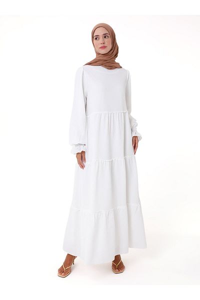 Refka Μπαλόνι μανίκι Άνετη εφαρμογή Hijab φόρεμα - Εκρού -