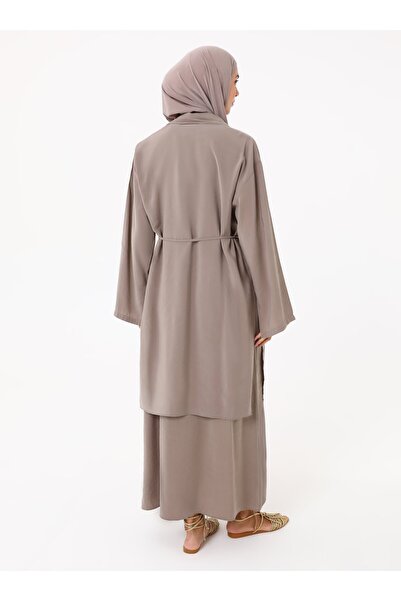 Refka Modal Fabric Comfortable Fit Long Tunic & Dress Double Set - Mink -