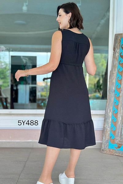 İnce Topuk Zero Sleeve Button Detail Aerobin Fabric Dress 5Y488