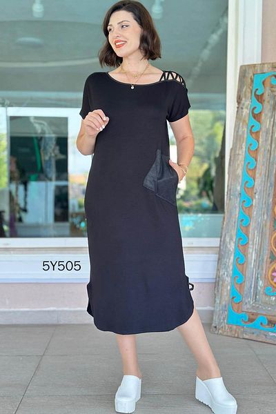 İnce Topuk Piping Detail Pocket Garnished Dress 5Y505