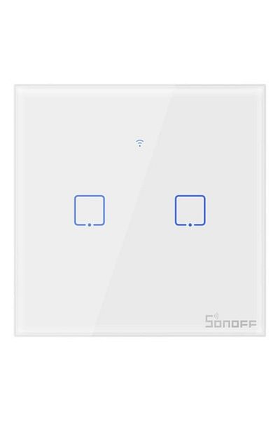 Sonoff Intrerupator inteligent dublu cu touch T1EU2C TX, Wi-Fi, compatibil Amazon Alexa si Google As