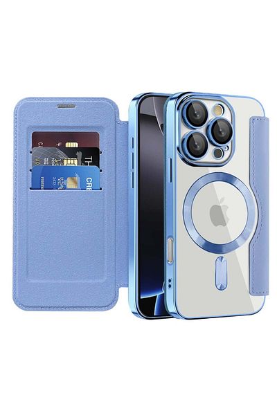 SKYDDAR INNOVATION Case for iPhone 16 Pro Max, SmartMag Book, Magsafe, RFiD, Card Holder, sticker set, Blue