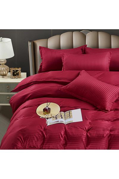 trendyhome Single Bed Linen 1 Person, Fine Damask, 4 Pieces, UNI, Red, J13208