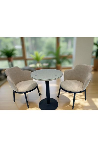 rexa Modern Bistro Set with Glass-Top Table and Upholstered Chairs 75 x 70 x 65cm