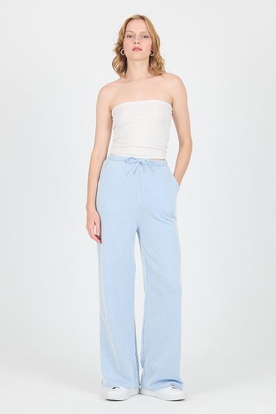 Rays Blue Elastic Waist Striped Wide Leg Woven Trousers 4098