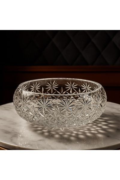 Kristal Market وعاء عرض مزخرف مصنوع يدويًا من الكريستال على شكل نخلة مقاس 28 سم