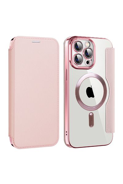 SKYDDAR INNOVATION Case for iPhone 13 Pro, SmartMag Book, Magsafe, RFiD, Card Holder, sticker set, Pink