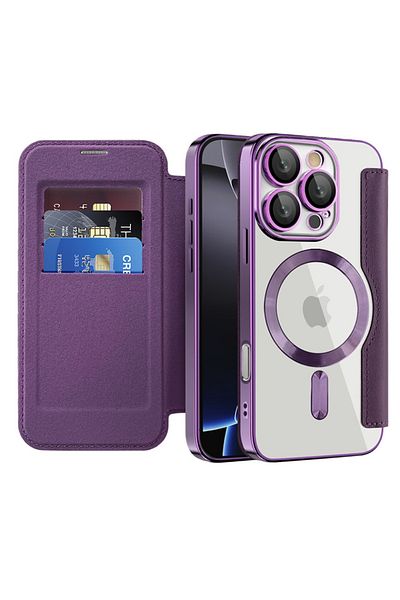 SKYDDAR INNOVATION Case for iPhone 16 Pro Max, SmartMag Book, Magsafe, RFiD, Card Holder, sticker set, Purple