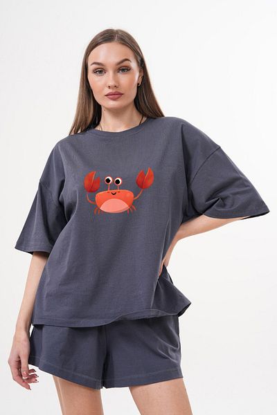 JANSO GROUP -Women Cotton Printed Crab Short Sleeve Tshirt Oversize Big Size