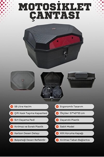 Genel Markalar Motorsiklet ARKA ÇANTA 58 LT Sırt Dayamalı ( Motosiklet TopCase )