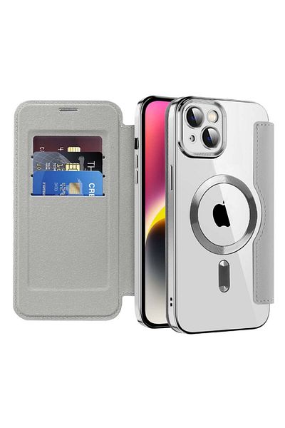 SKYDDAR INNOVATION Case for iPhone 14, SmartMag Book, Magsafe, RFiD, Card Holder, sticker set, Gray