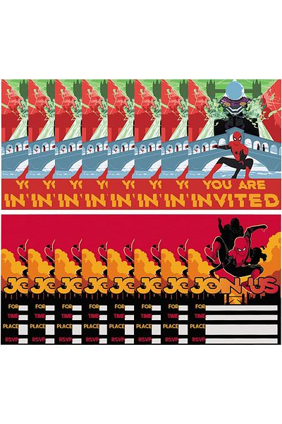 Miotlsy Set of 12 Spider-man birthday invitations, paper, multicolor, 17.8 x 12.7 cm