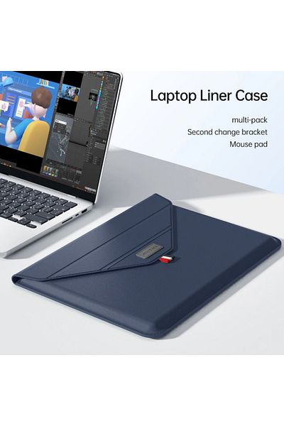 OEM Husă ultra-subțire pentru laptop de 13/14 inch, din piele, cu suport, neagră