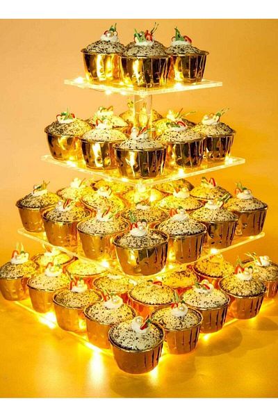 COOYA Cupcake Stand,4 Tier Acrylic Display with LED Lights,for Weddings Birthdays,Yellow
