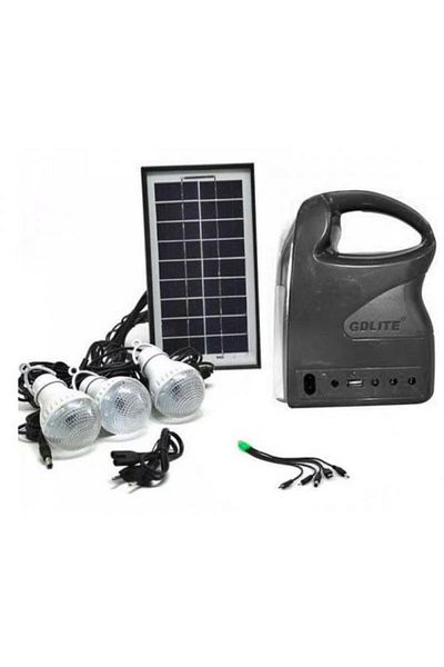 GDLITE Kit solar portabil cu Lanterna, 3 becuri LED - Premium negru