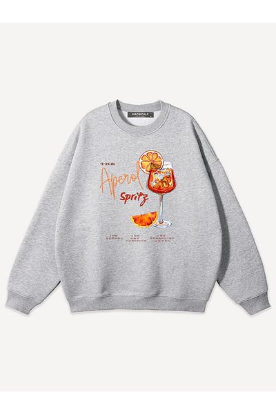 Mad&Calf Unisex Aperol Spritz Printed Crew Neck Oversize Sweatshirt