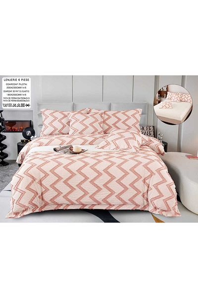 trendyhome Bed Linen, Fine Cotton, IN Grofat Latos, 6 Pieces, Lines, Multicolor, P23679-Elastic