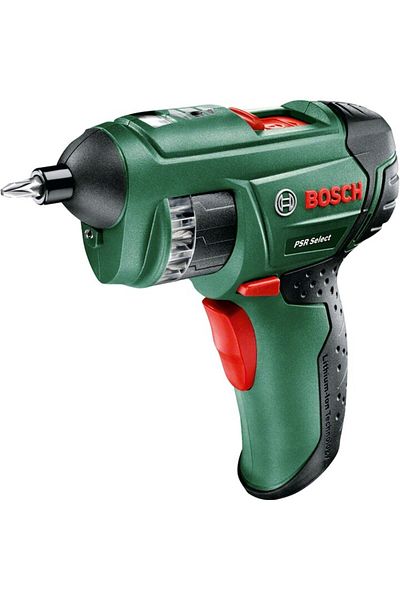 Bosch PSR Select Cordless Screwdriver, Li-Ion, 3.6 V, 210 RPM, 12 Integrated Bits