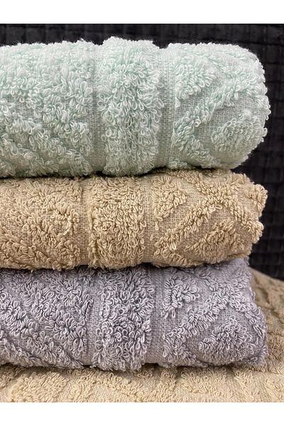 Bonny Home Tile 3-Piece Hand and Face Towel Set – 50X90 cm 100% Cotton, Soft Textured, Knitted Pattern