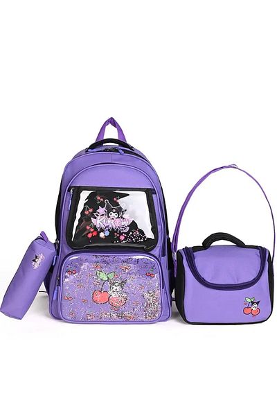 Catwins Korean Style Elementary School Set of 3 with Kuromi Accessories (Backpack + Nutrition + Pen Holder)