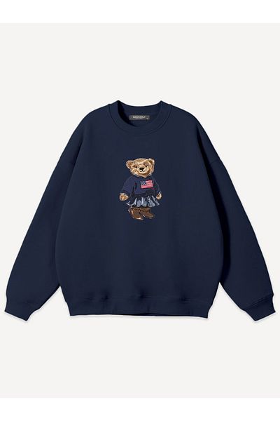 Mad&Calf Unisex Teddy Girl Printed Crew Neck Oversize Sweatshirt