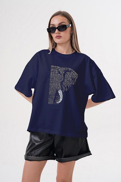 JANSO GROUP -Women's Cotton Printed Phil Text Short Sleeve Tshirt Oversize Large Size