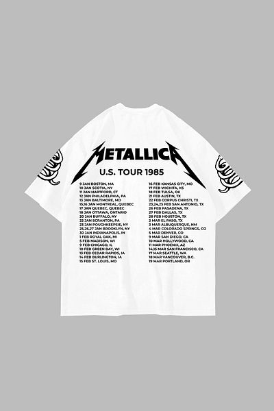 Sekizbiraltı Metallica Tour 1985 Εκτυπωμένο Oversize Unisex Λευκό Tshirt