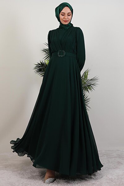 GİYZAMİLA Tuğba Chiffon Dress Emerald