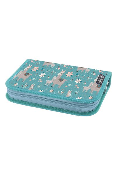Herlitz Unequipped Pencil Case, 1 Flap, Hidden Zipper, Textile Interior, 13.5x19.5x3 cm, Llama