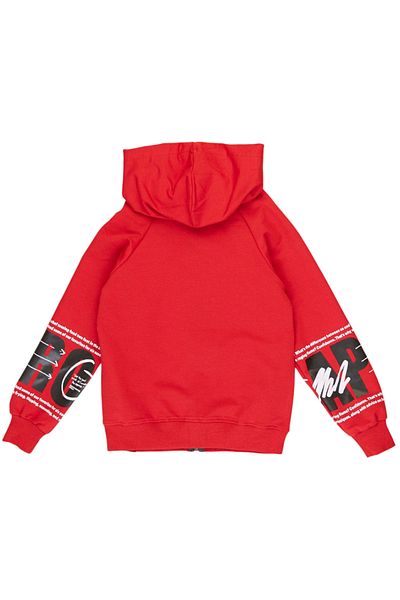 İrem Çocuk Giyim Boy/Girl Cook Text Patterned Pocket Zippered Hooded Red Cardigan