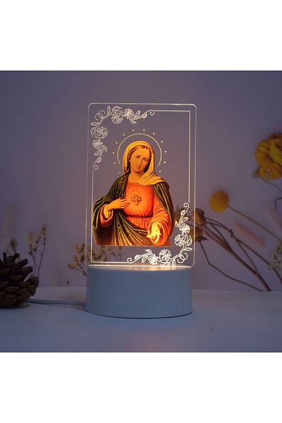 ILUMISHOP Lampa De Veghe LED, Maica Domnului, 7 Culori, Alimentare USB sau 3 baterii AA