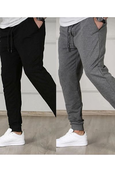 EXSPORT Ανδρικά Smoked-Black Slim Fit Jogger Φούτερ 2 τεμαχίων