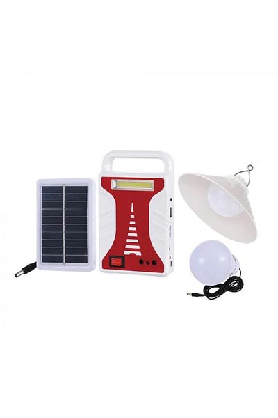 Soleil World Kit solar portabil, reincarcabila, pentru interior, bec led, Powerbank Sistem alb/rosu
