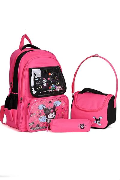 Catwins Korean Style Elementary School Set of 3 with Kuromi Accessories (Backpack + Nutrition + Pen Holder)