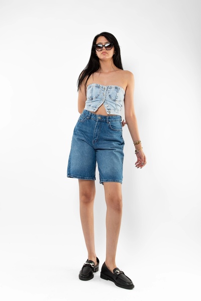 Bak Moda Ice Blue Denim Crop with Button Closure