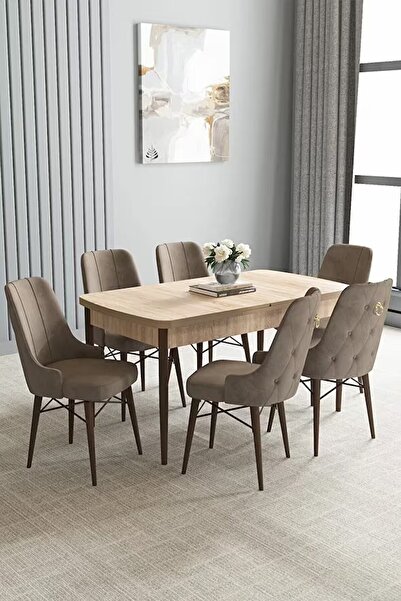 asaella mobilya Loft Barok Desen 80x132 Açılabilir Mdf Masa Yemek Odası Takım...