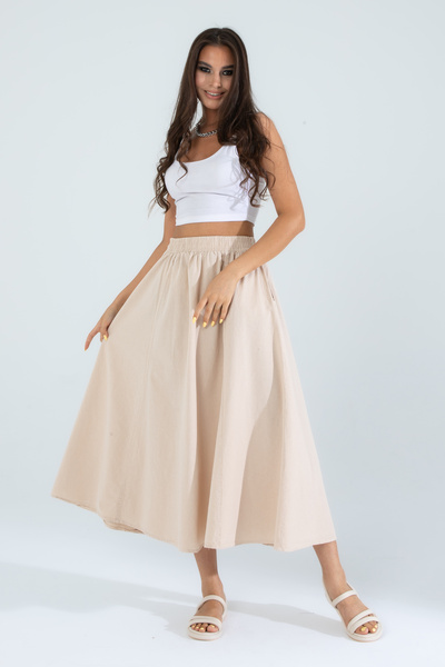 Suzella Women's Stone 100% Cotton Linen Pocket Skirt